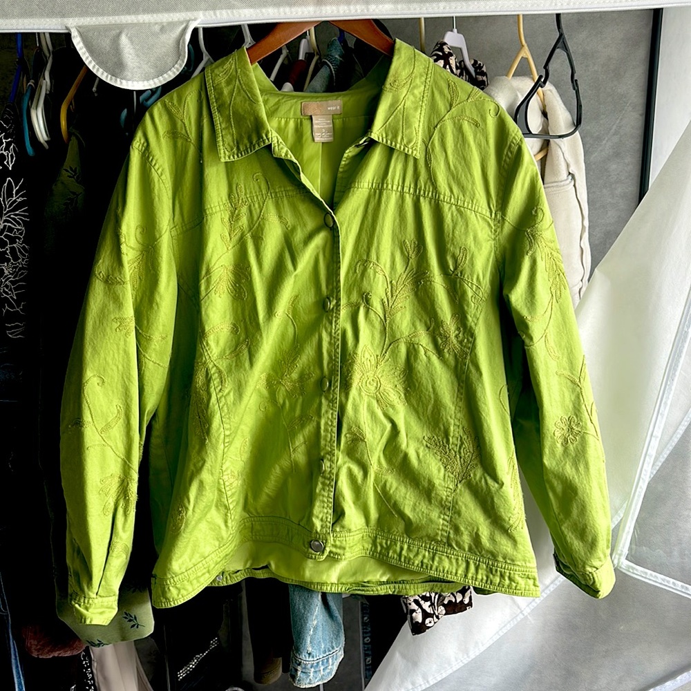 Like Green Embroidered Lined Jacket